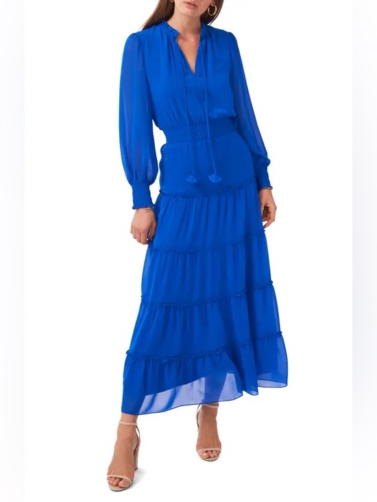 1. State Dresses & Skirts - 1 State Tie Neck Long Sleeve Tiered Maxi Dress